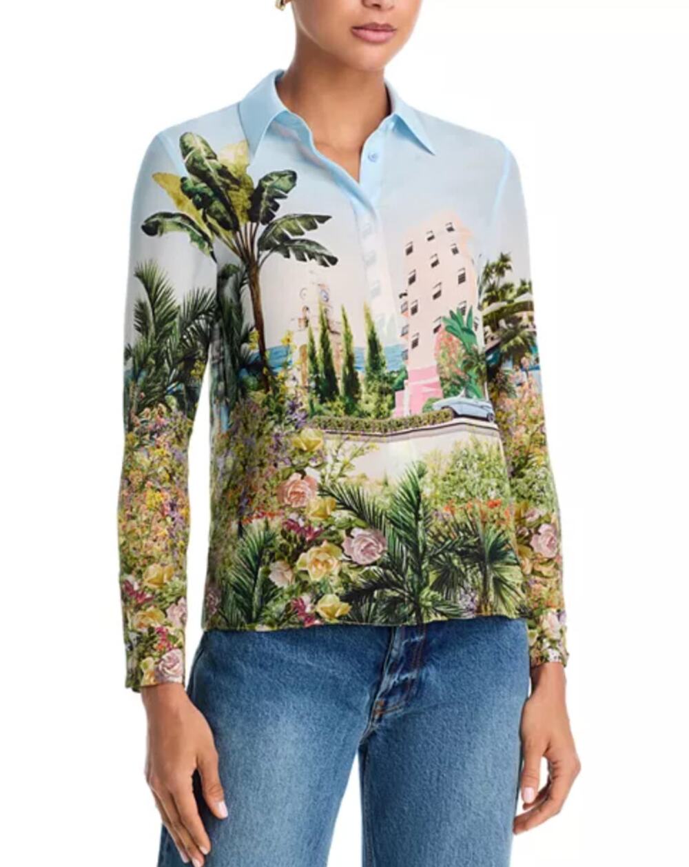Alice + Olivia WILLA SILK BLOUSE PALMS IN PARADISE